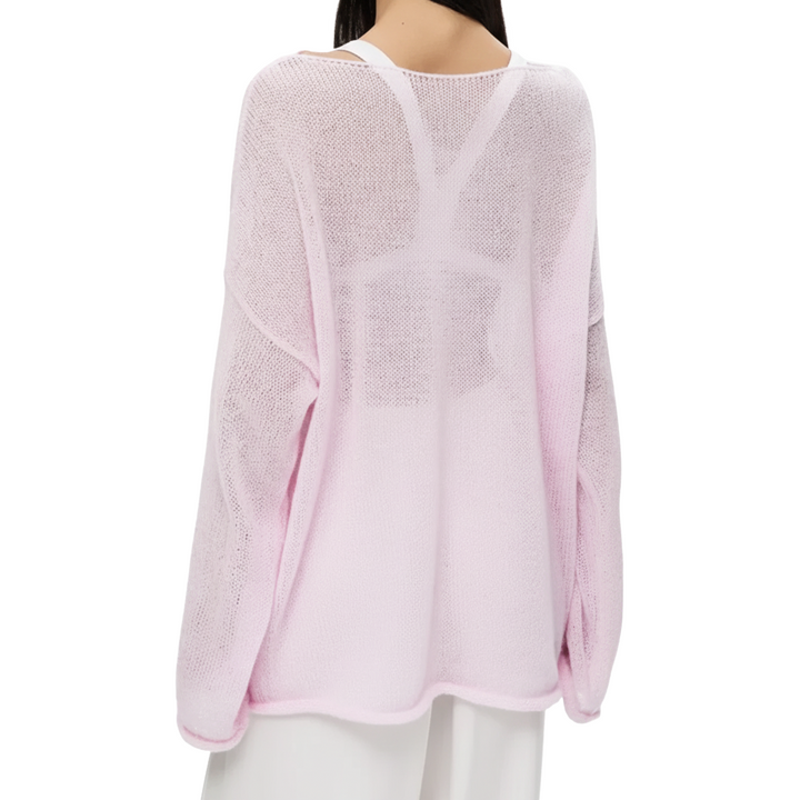 Eleganter Damenpullover in Pink und Weiß – Lockere Strickjacke für Sommer und Herbst