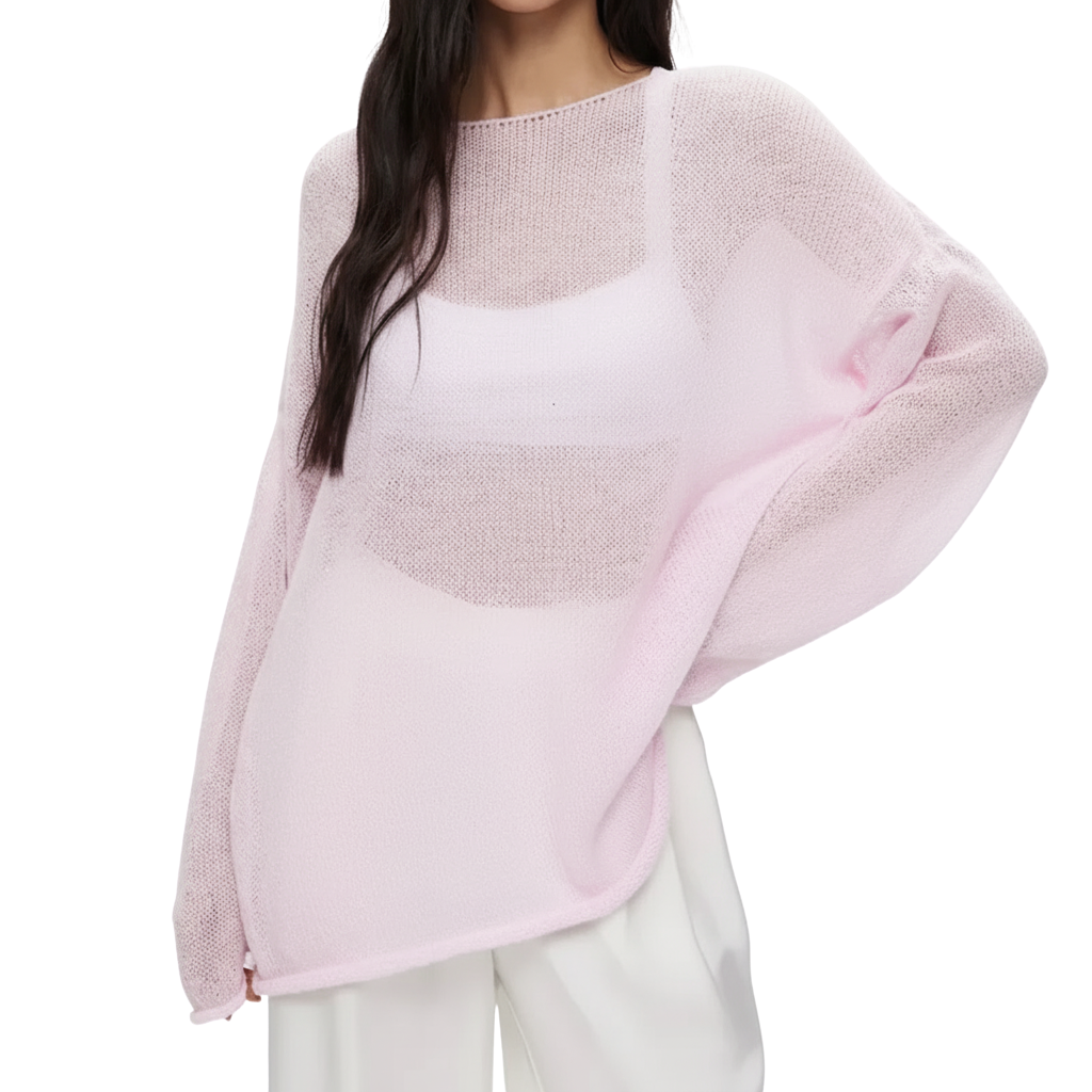 Eleganter Damenpullover in Pink und Weiß – Lockere Strickjacke für Sommer und Herbst