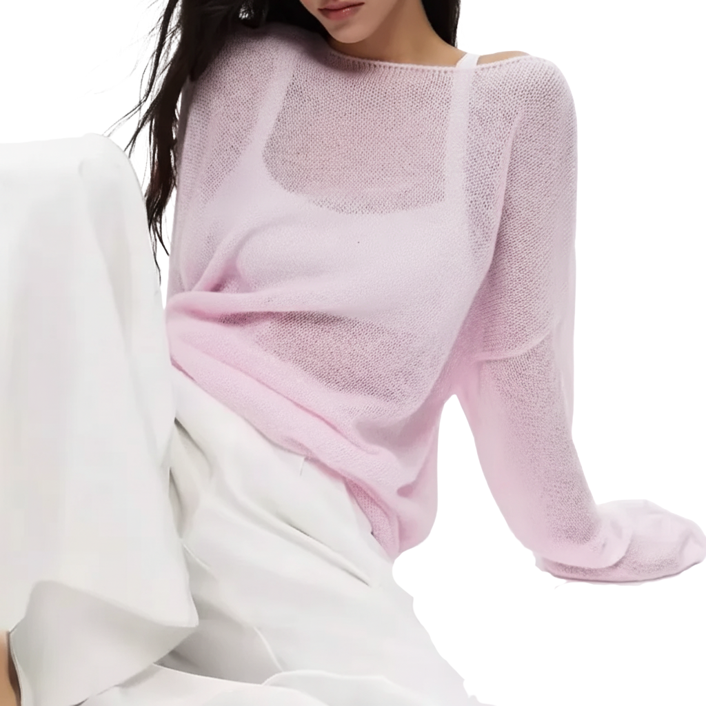 Eleganter Damenpullover in Pink und Weiß – Lockere Strickjacke für Sommer und Herbst