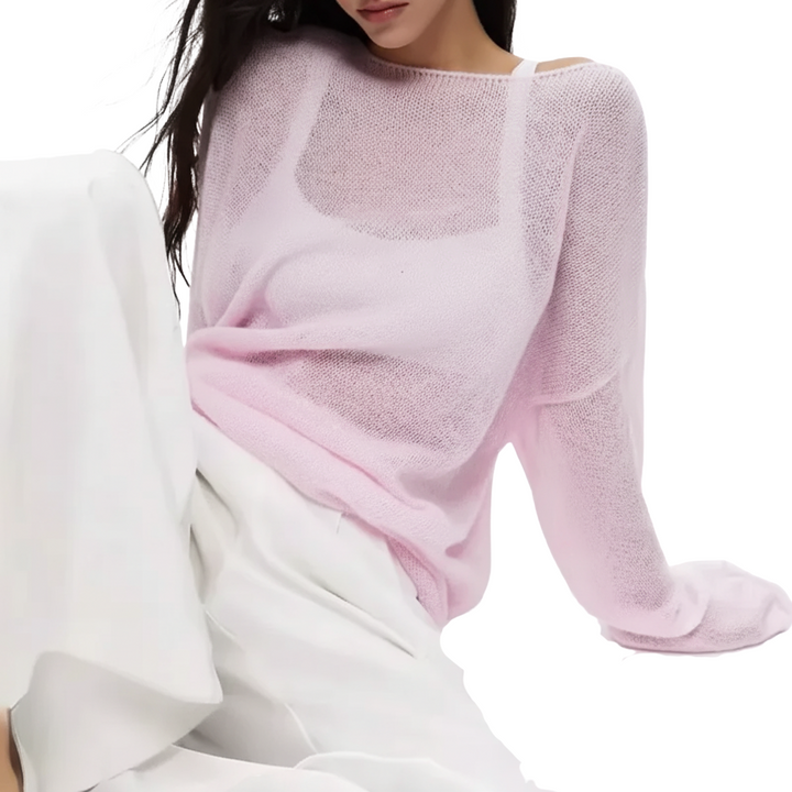 Eleganter Damenpullover in Pink und Weiß – Lockere Strickjacke für Sommer und Herbst