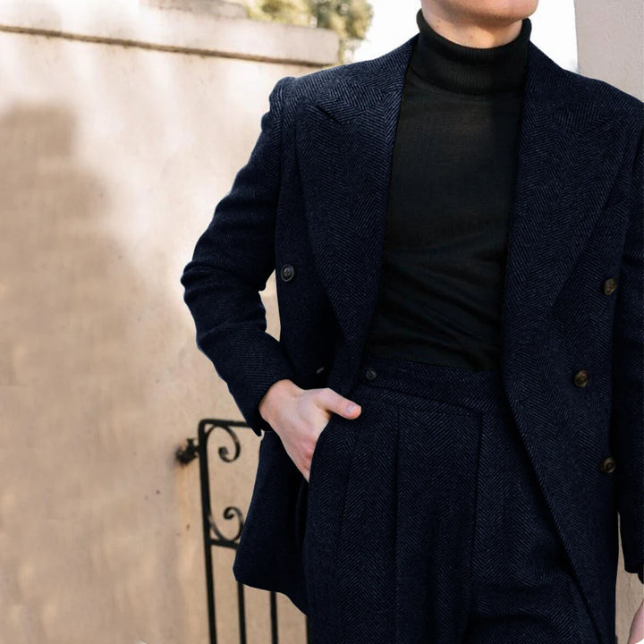 Eleganter Anzug Herren im Fischgrätenmuster – Doppelreiher, Slim Fit, 2-teilig, Grau für Hochzeiten und formelle Anlässe 10