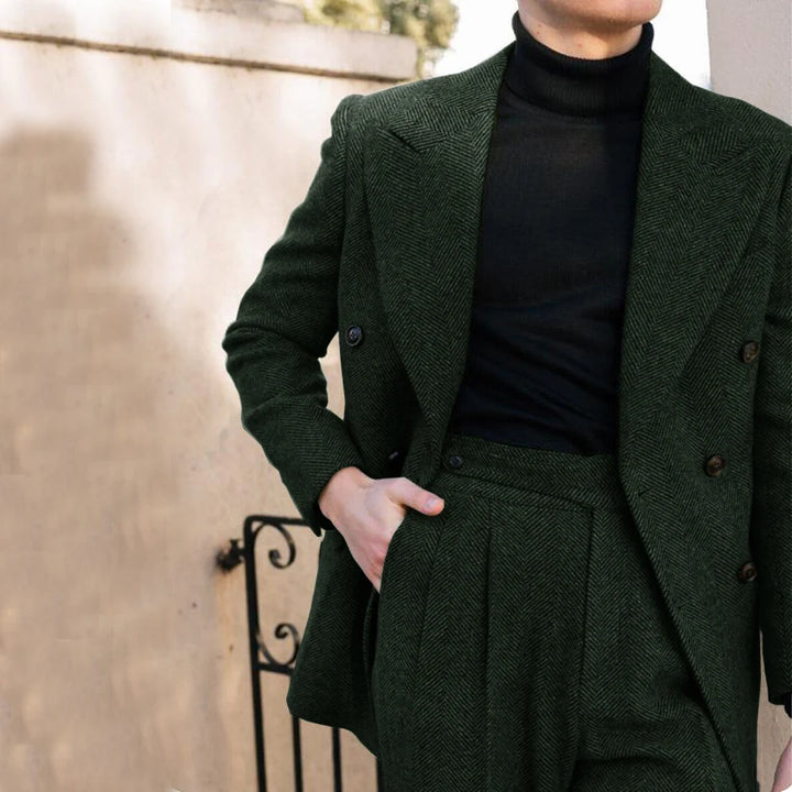 Eleganter Anzug Herren im Fischgrätenmuster – Doppelreiher, Slim Fit, 2-teilig, Grau für Hochzeiten und formelle Anlässe 12