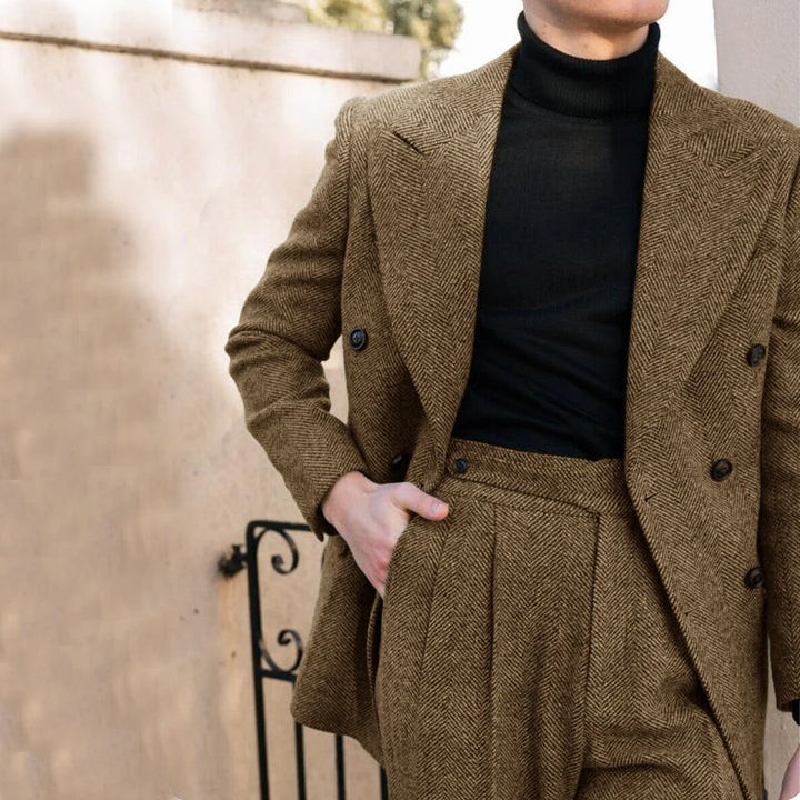 Eleganter Anzug Herren im Fischgrätenmuster – Doppelreiher, Slim Fit, 2-teilig, Grau für Hochzeiten und formelle Anlässe 15