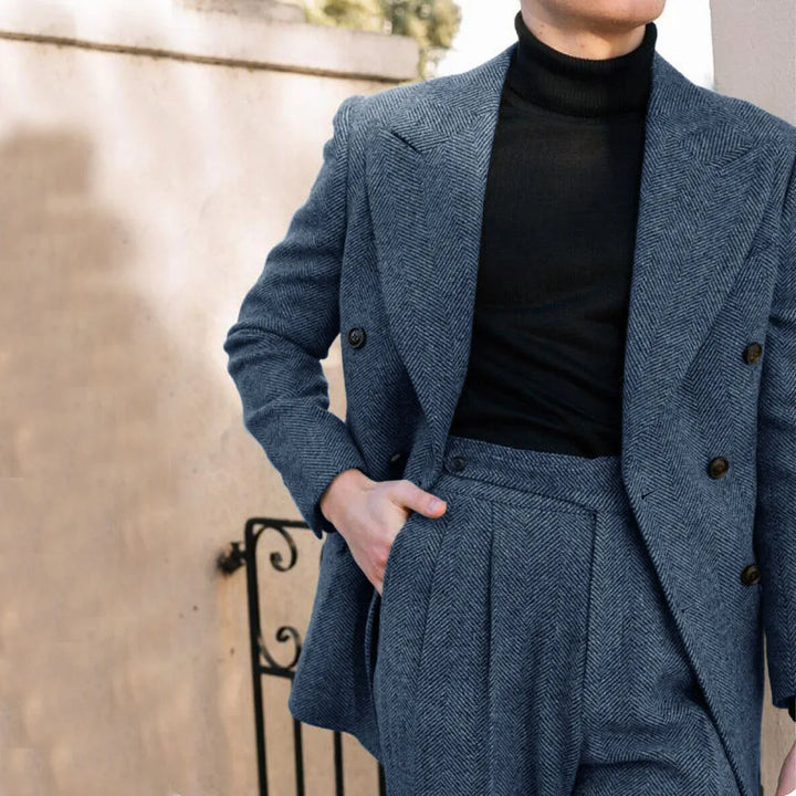 Eleganter Anzug Herren im Fischgrätenmuster – Doppelreiher, Slim Fit, 2-teilig, Grau für Hochzeiten und formelle Anlässe 16