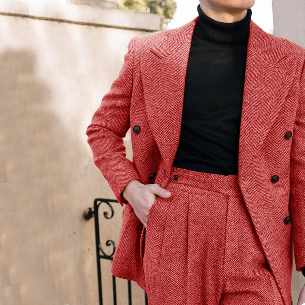Eleganter Anzug Herren im Fischgrätenmuster – Doppelreiher, Slim Fit, 2-teilig, Grau für Hochzeiten und formelle Anlässe 17