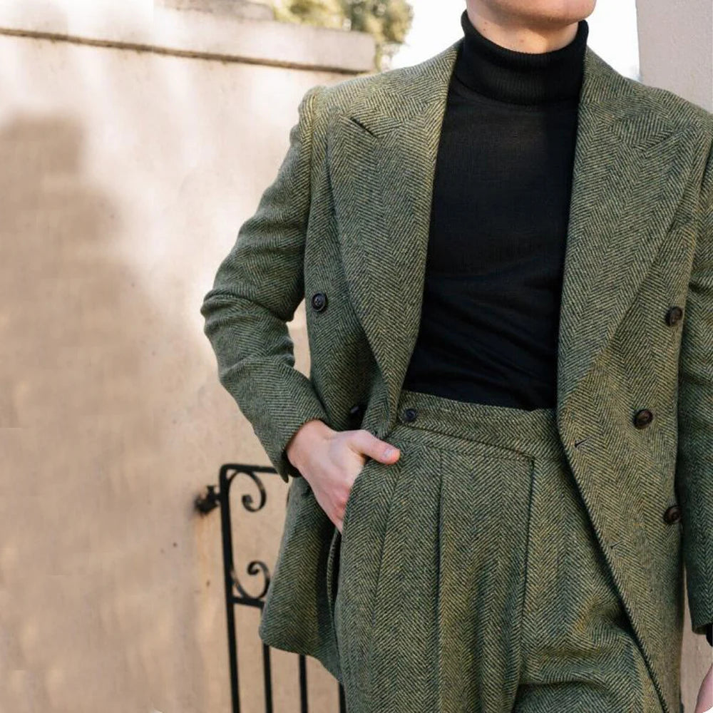 Eleganter Anzug Herren im Fischgrätenmuster – Doppelreiher, Slim Fit, 2-teilig, Grau für Hochzeiten und formelle Anlässe 3
