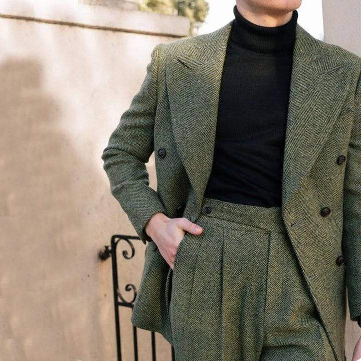 Eleganter Anzug Herren im Fischgrätenmuster – Doppelreiher, Slim Fit, 2-teilig, Grau für Hochzeiten und formelle Anlässe 3