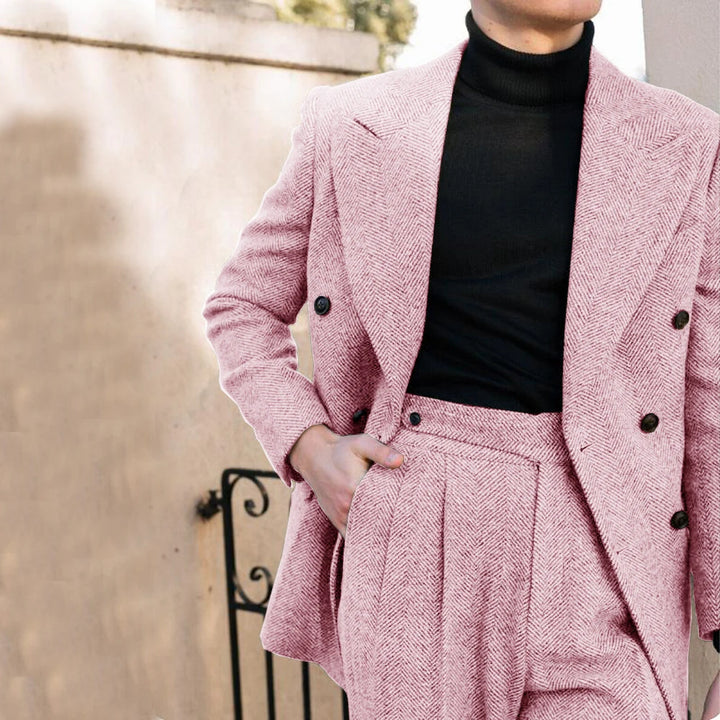 Eleganter Anzug Herren im Fischgrätenmuster – Doppelreiher, Slim Fit, 2-teilig, Grau für Hochzeiten und formelle Anlässe 6
