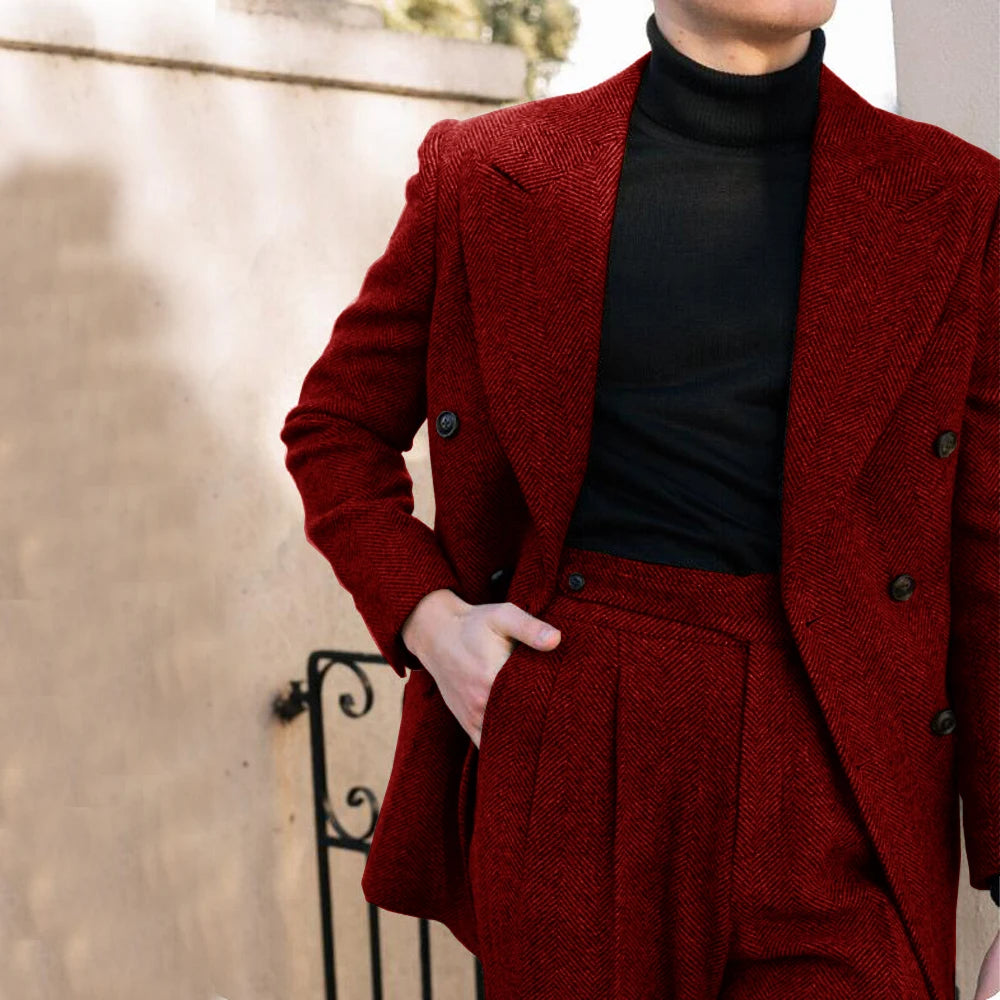 Eleganter Anzug Herren im Fischgrätenmuster – Doppelreiher, Slim Fit, 2-teilig, Grau für Hochzeiten und formelle Anlässe 8