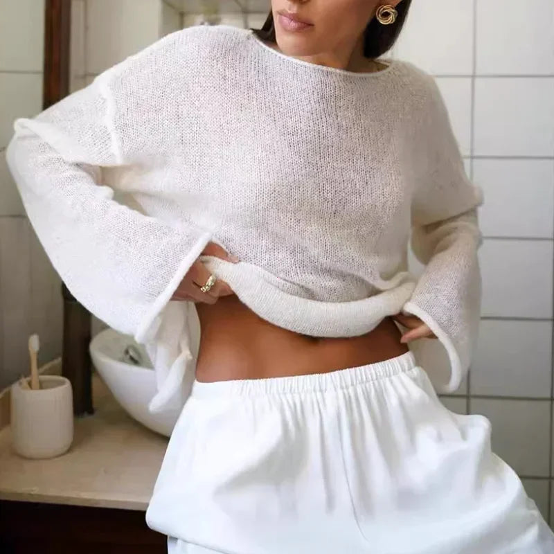 Eleganter Damenpullover aus Baumwolle in Pink und Weiß – Lockere Strickjacke für Sommer und Herbst, Größen S bis XL 1