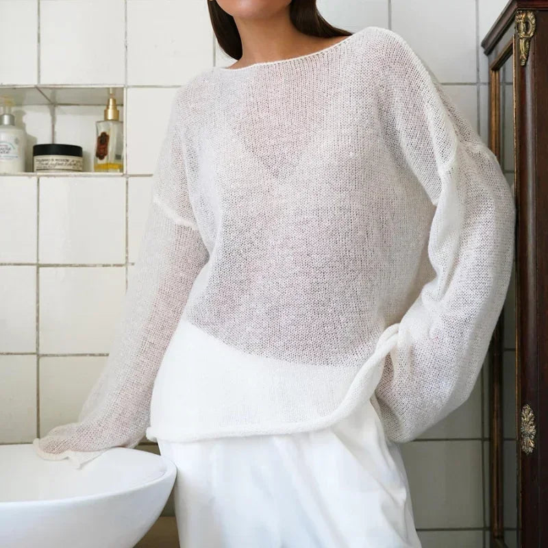 Eleganter Damenpullover aus Baumwolle in Pink und Weiß – Lockere Strickjacke für Sommer und Herbst, Größen S bis XL 2