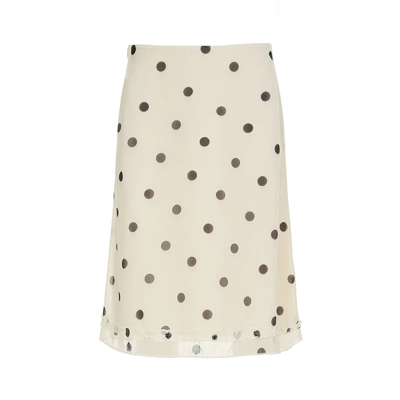 Eleganter Midi-Rock für Damen in Beige mit Polka-Dots und Rüschensaum – Vielseitige Streetwear für verschiedene Anlässe 4