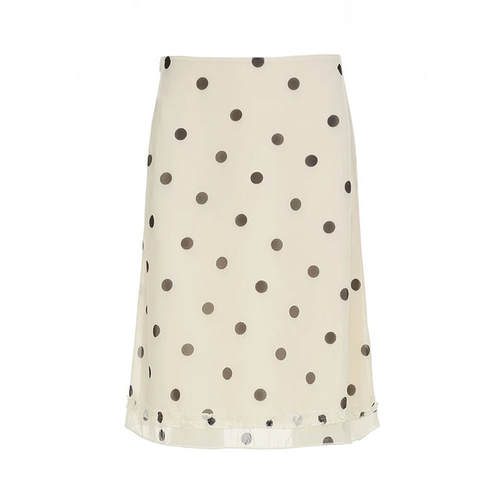 Eleganter Midi-Rock für Damen in Beige mit Polka-Dots und Rüschensaum – Vielseitige Streetwear für verschiedene Anlässe 4