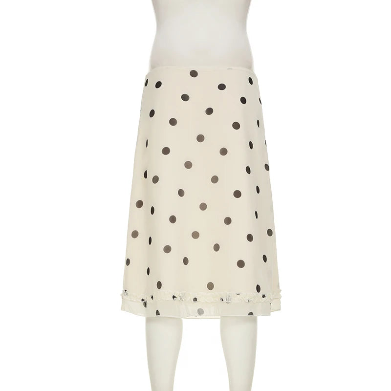 Eleganter Midi-Rock für Damen in Beige mit Polka-Dots und Rüschensaum – Vielseitige Streetwear für verschiedene Anlässe 5