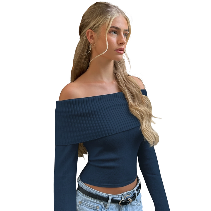 Elegantes Off-Shoulder Ripp-Crop-Top für Damen – Langarm