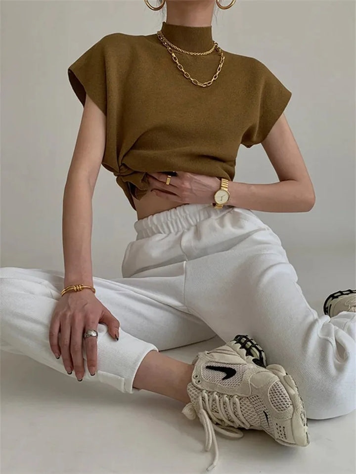 Elegantes Strickoberteil mit Stehkragen und kurzen Ärmeln für Damen – Vielseitiges Büro-Outfit 5