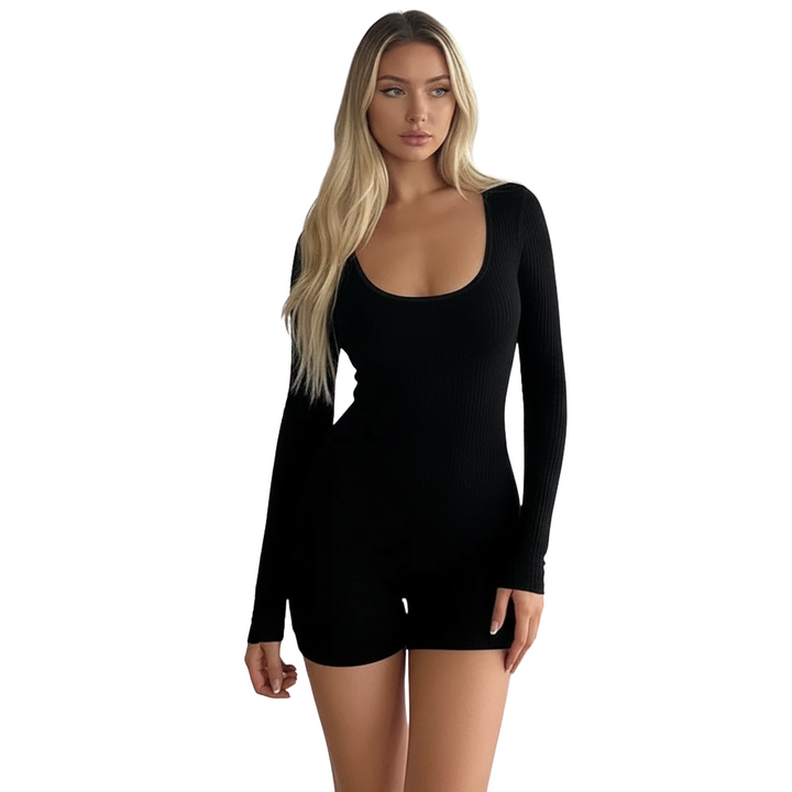 Herbstliche Playsuits für Damen – Figurbetonendes Langarm-O-Ausschnitt-Romper für Freizeit und Sport