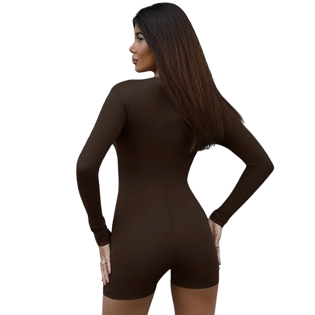 Herbstliche Playsuits für Damen – Figurbetonendes Langarm-O-Ausschnitt-Romper für Freizeit und Sport