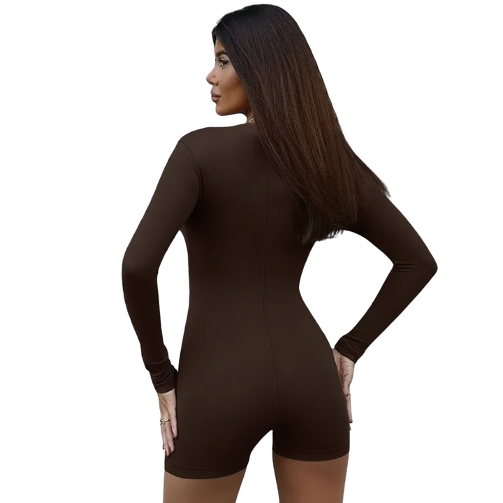 Herbstliche Playsuits für Damen – Figurbetonendes Langarm-O-Ausschnitt-Romper für Freizeit und Sport