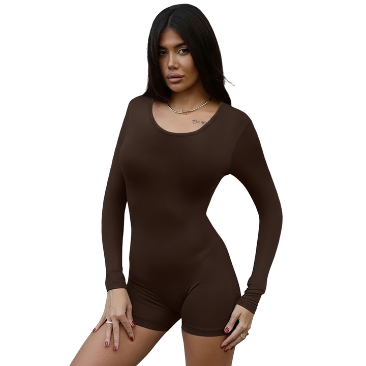 Herbstliche Playsuits für Damen – Figurbetonendes Langarm-O-Ausschnitt-Romper für Freizeit und Sport