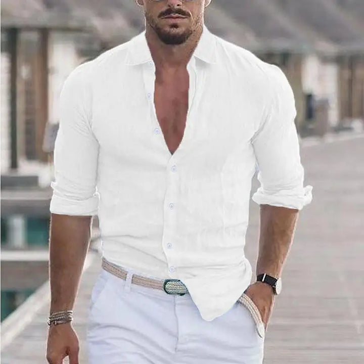 Herren Polo Hemd aus Baumwolle und Leinen – Langarm, Casual, Ideal für Strand und Freizeit 10