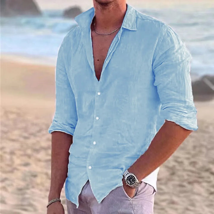 Herren Polo Hemd aus Baumwolle und Leinen – Langarm, Casual, Ideal für Strand und Freizeit 2