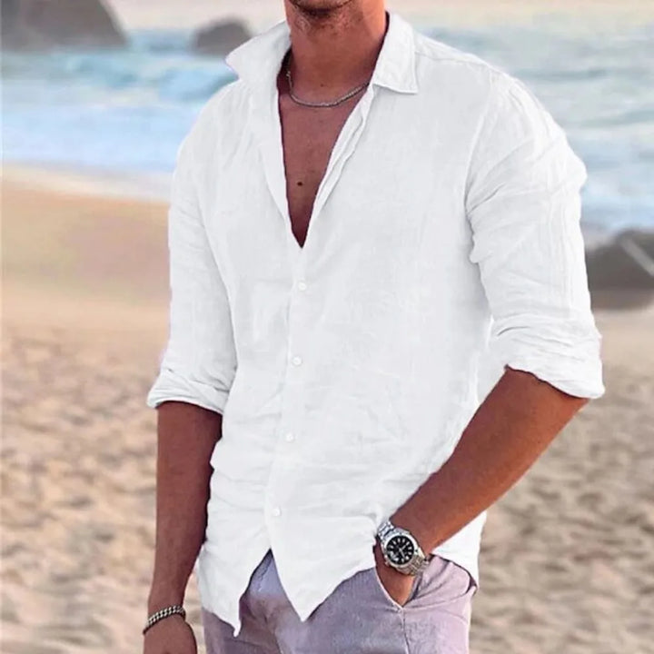 Herren Polo Hemd aus Baumwolle und Leinen – Langarm, Casual, Ideal für Strand und Freizeit 3