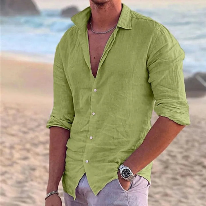 Herren Polo Hemd aus Baumwolle und Leinen – Langarm, Casual, Ideal für Strand und Freizeit 4
