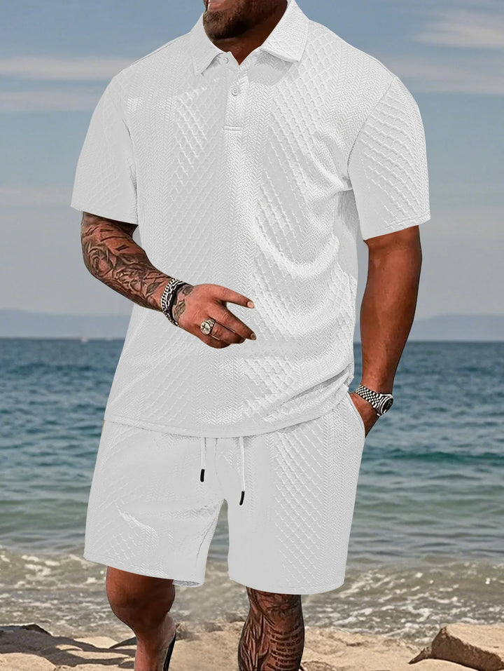 Herren Poloshirt und Shorts Set aus Leichtem Strickstoff – Kurzarm, Kordelzug, Ideal für Sommer und Freizeit 2