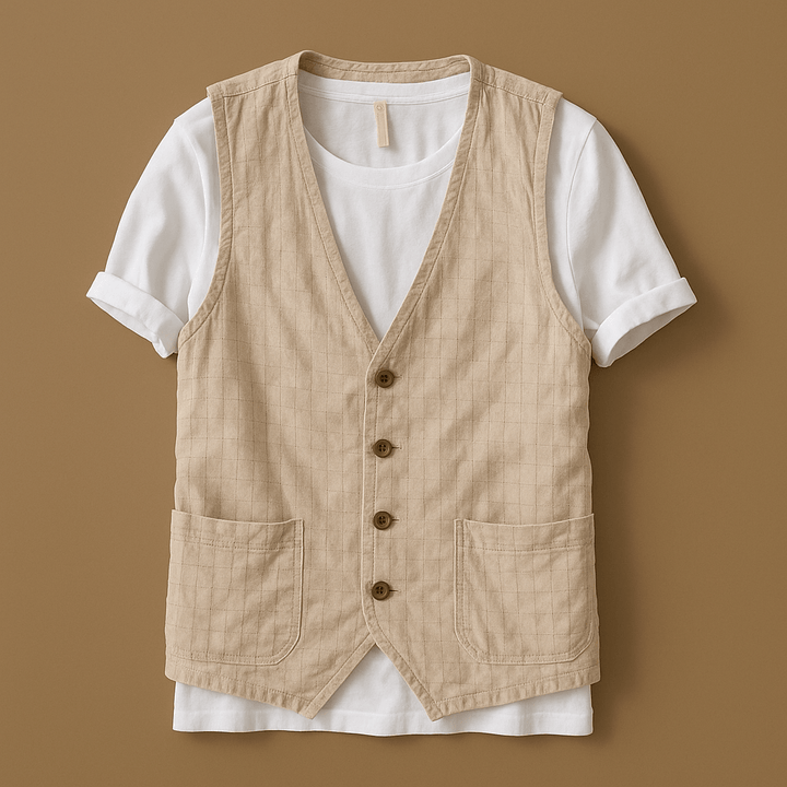 Herren Weste Leinen-Look – Tailliert mit Streifenmuster