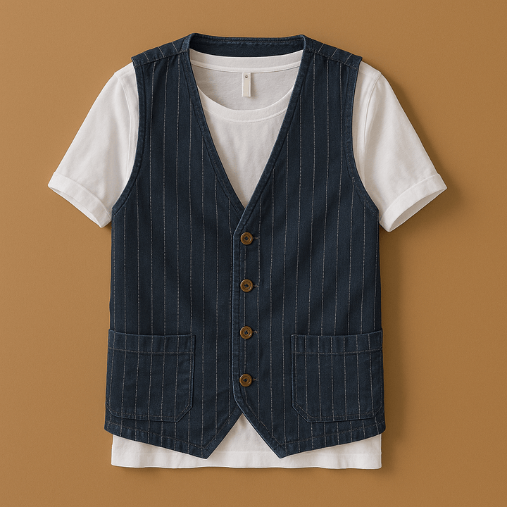 Herren Weste Leinen-Look – Tailliert mit Streifenmuster