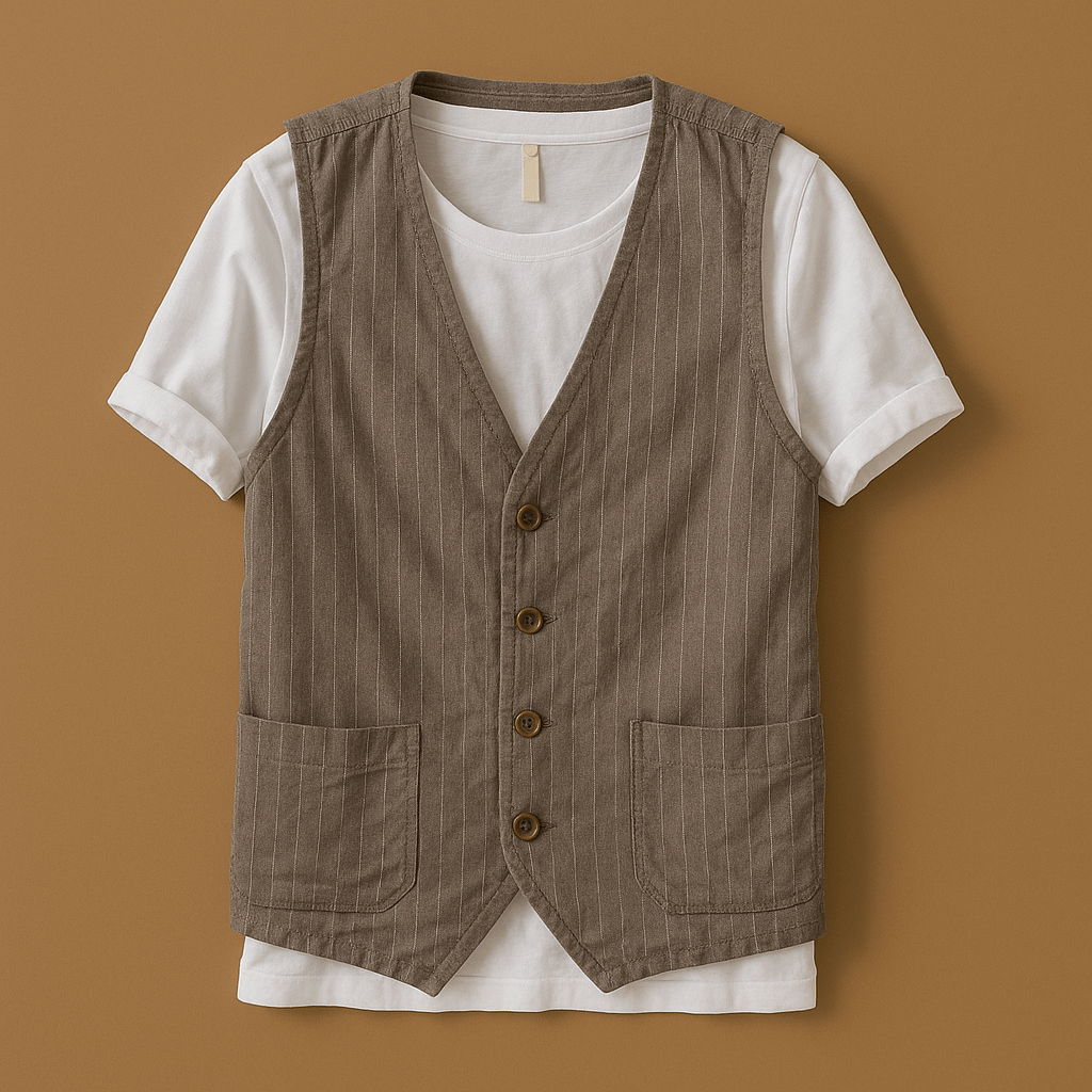 Herren Weste Leinen-Look – Tailliert mit Streifenmuster