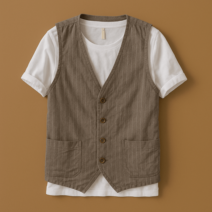 Herren Weste Leinen-Look – Tailliert mit Streifenmuster
