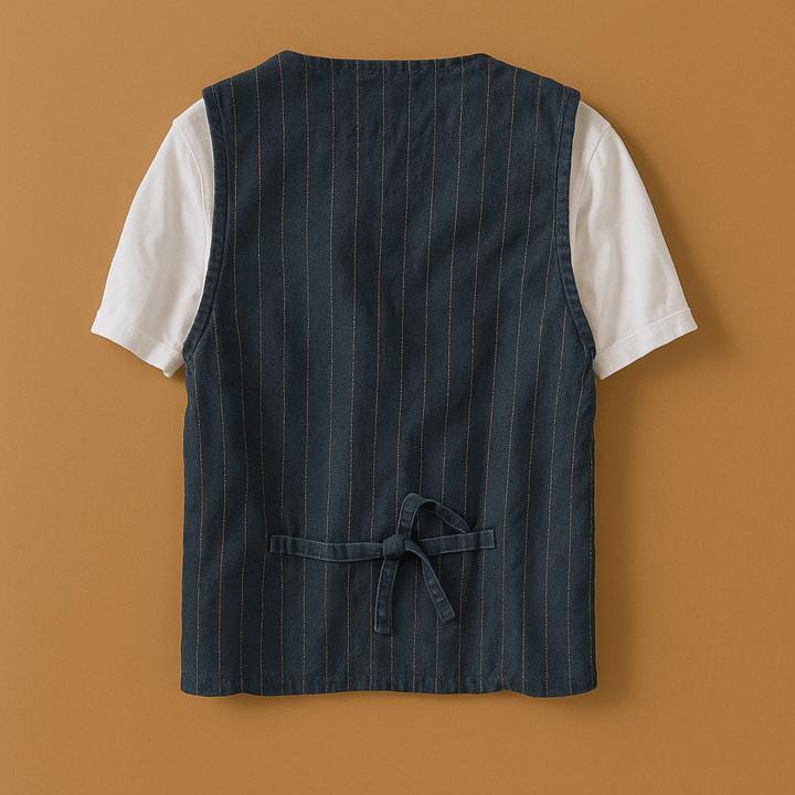 Herren Weste Leinen-Look – Tailliert mit Streifenmuster