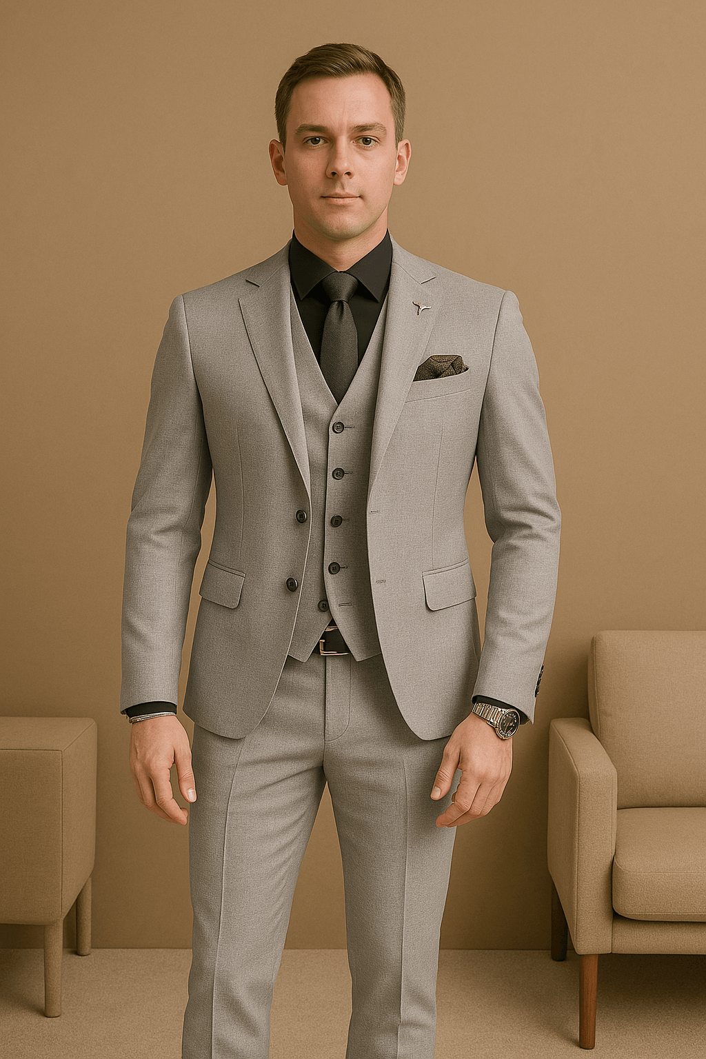 Herrenanzug 3-teilig – Eleganter Anzug mit Weste für Hochzeit & Büro
