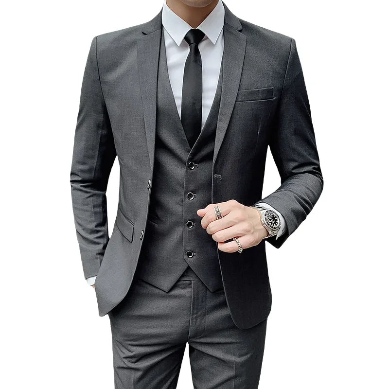 Herrenanzug Slim Fit Einfarbig mit Weste für Business und Formalanlässe 0
