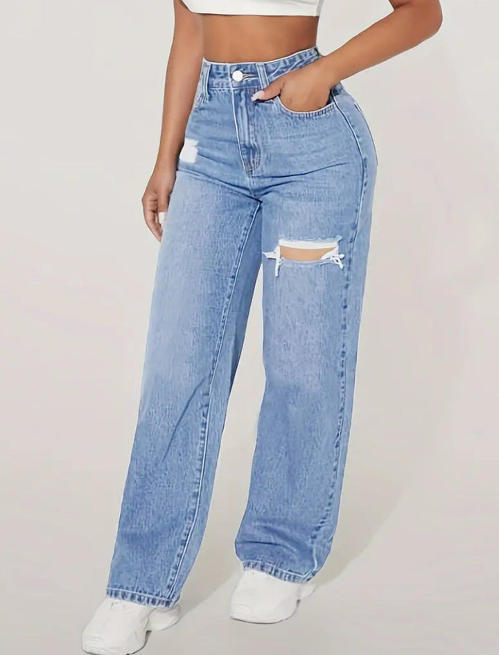 High-Waist Jeans für Damen mit Ripped-Details im Geraden Bein – Trendiger Casual-Look für Freizeit und City 1