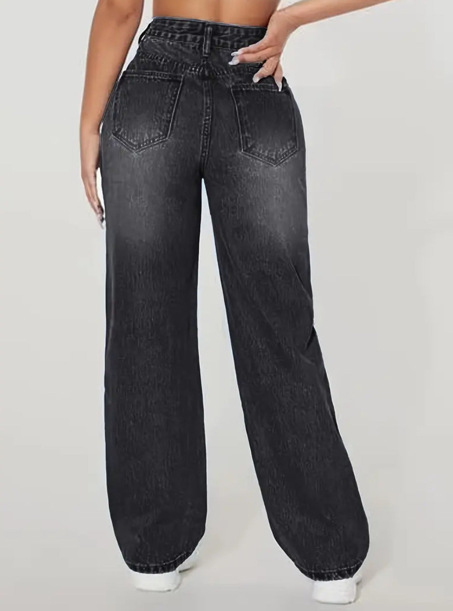 High-Waist Jeans für Damen mit Ripped-Details im Geraden Bein – Trendiger Casual-Look für Freizeit und City 3