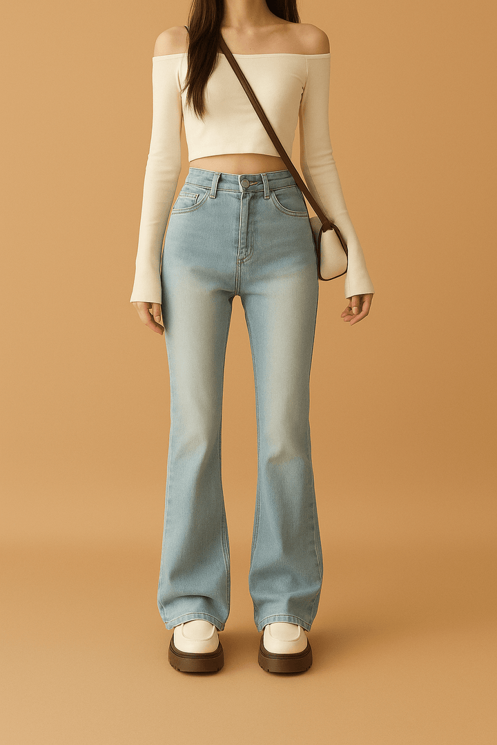 High Waist Jeans Damen – Gerade Passform mit Stretch & Retro-Look