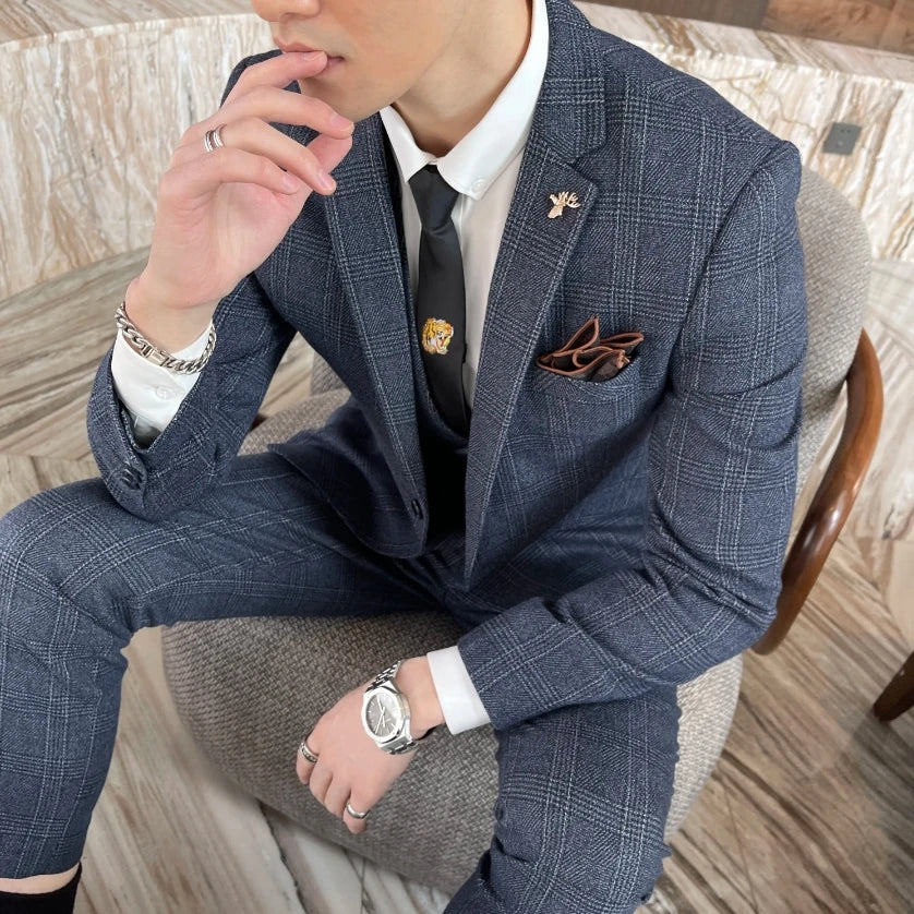 Hochwertiger Dreiteiliger Anzug für Herren im Britisch-Koreanischen Stil – Modisches Business Casual Set mit Weste und Hose 0