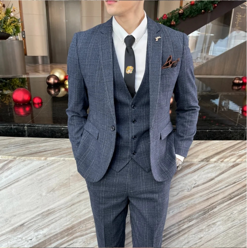 Hochwertiger Dreiteiliger Anzug für Herren im Britisch-Koreanischen Stil – Modisches Business Casual Set mit Weste und Hose 2