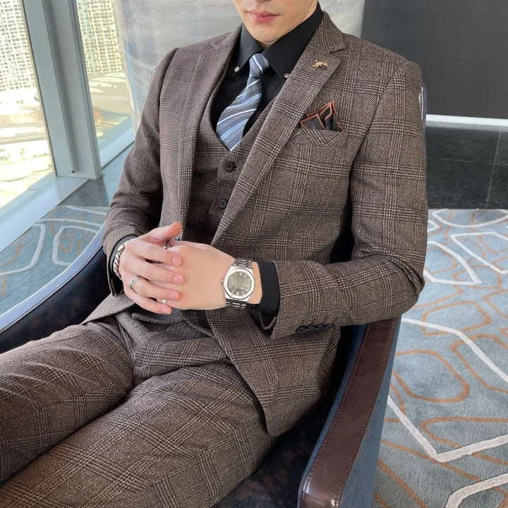 Hochwertiger Dreiteiliger Anzug für Herren im Britisch-Koreanischen Stil – Modisches Business Casual Set mit Weste und Hose 4