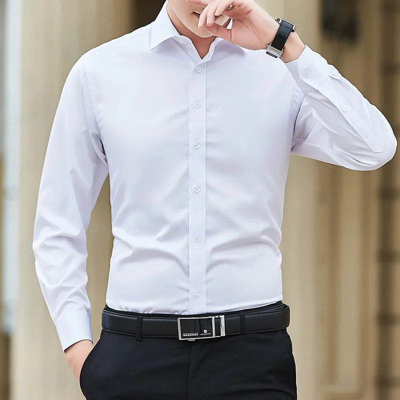 Klassisches Herren Hemd in Übergrößen – Slim Fit, Langarm, Weiß aus 40% Baumwolle, 60% Polyester für Business und Alltag 0