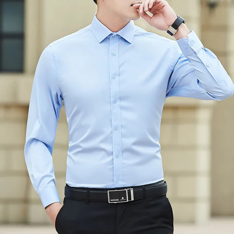 Klassisches Herren Hemd in Übergrößen – Slim Fit, Langarm, Weiß aus 40% Baumwolle, 60% Polyester für Business und Alltag 3