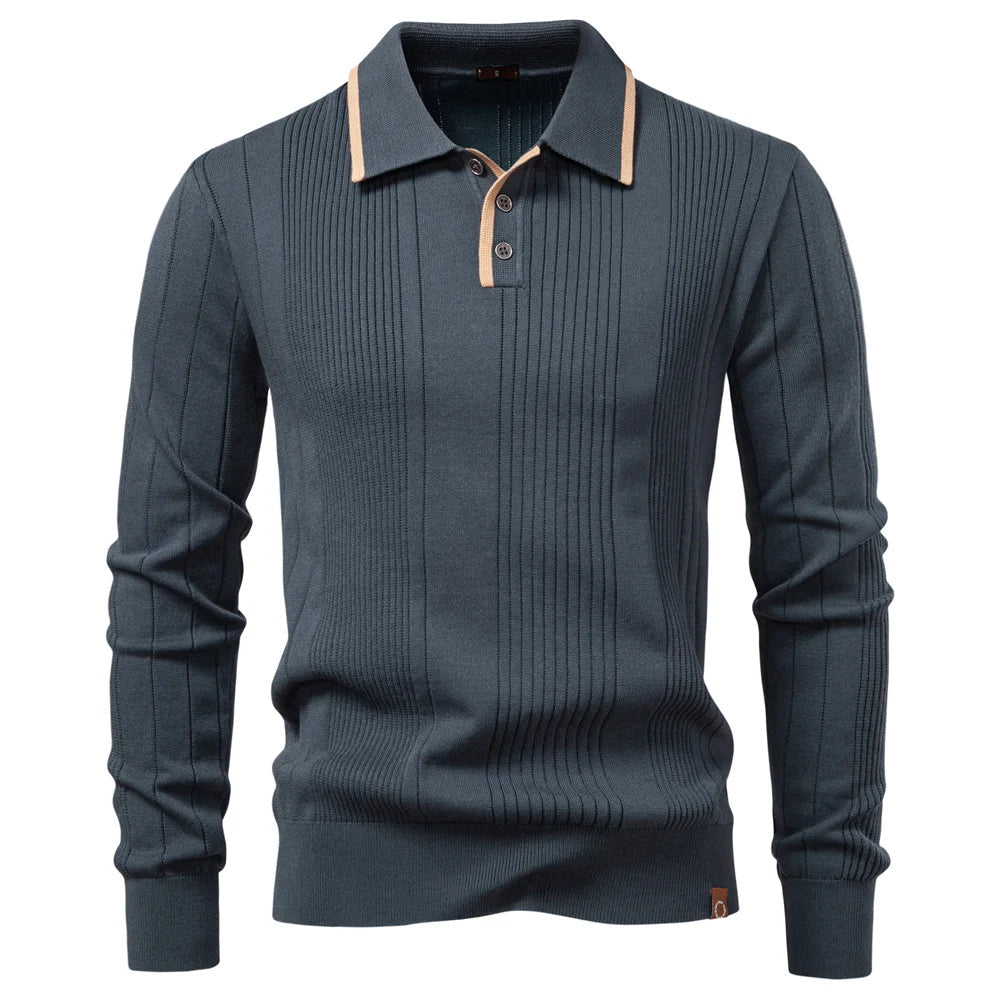 Langarm Poloshirt Herren mit Streifen – Elegantes Poloshirt für Business und Freizeit