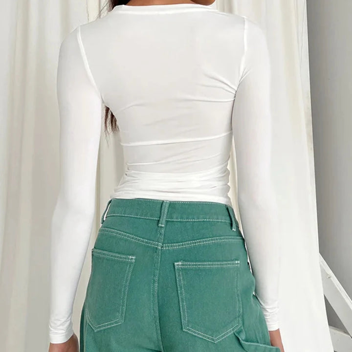 Langarmshirt Damen Slim Fit mit O-Ausschnitt – Enganliegendes Oberteil für Streetwear, Hochwertige Baumwolle, Verschiedene Farben 2