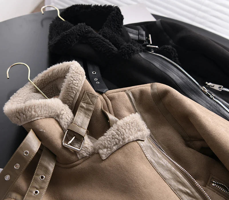 Lederjacke Damen im Biker-Stil mit Sherpa-Futter – Warm und Stilvoll für Herbst und Winter