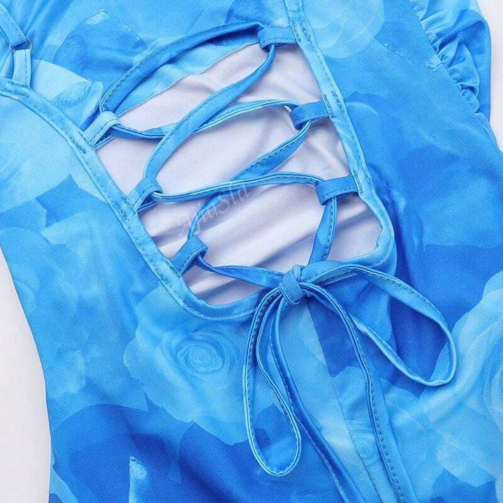 Maxikleid für Damen mit Spaghettiträgern – Elegantes Aquarellprint für Sommerabende und Festlichkeiten 4