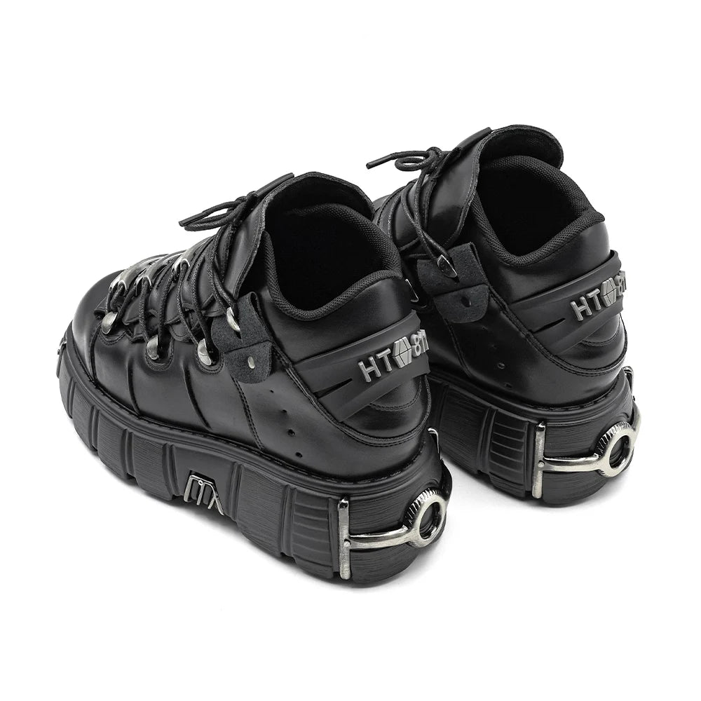 Punk Style Damen Schuhe – Schnürstiefel mit Plattform und Metallverzierungen