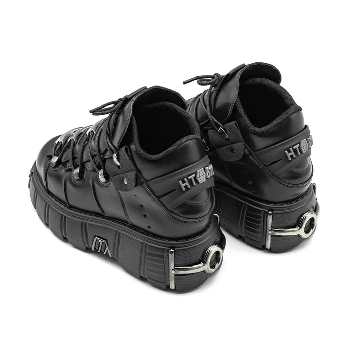 Punk Style Damen Schuhe – Schnürstiefel mit Plattform und Metallverzierungen